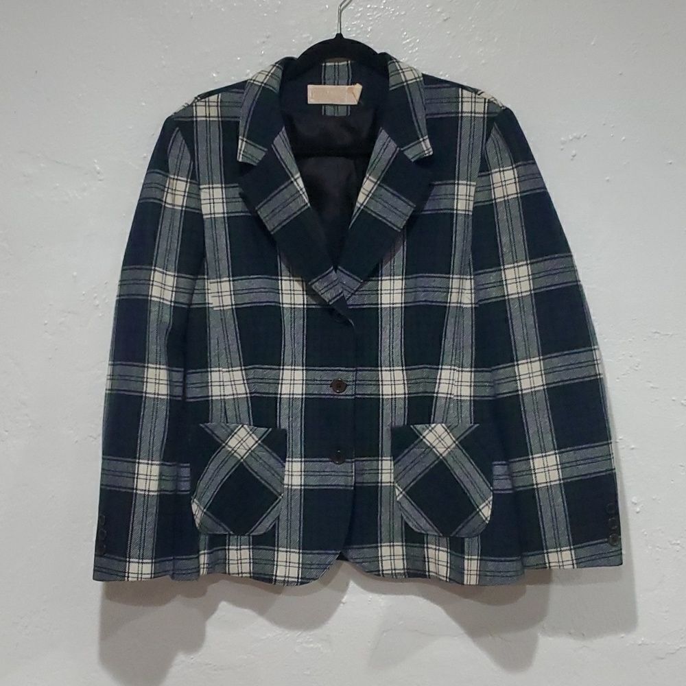 Vintage Pendleton Tartan Wool Blazer Jacket in Green & Plaid Size 6